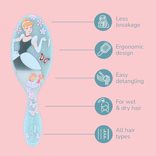 Wet Brush Disney Princess Cinderella Original Detangler Hair Brush, Pain-Free Knot Removal, Flexible Bristles Detangle Wet or Dry Strands, Works on All Hair Types, Ergonomic Handle, Reduces Breakage - Image 3
