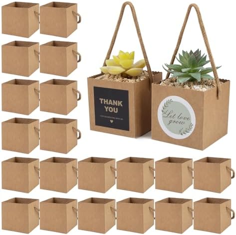 Temlum 2.5 Inch Succulent Wrap Bags (Fits 2.5″ Pots) with Thank You & Let Love Grow Stickers, Small Gift Box for Wedding, Baby Shower, Succulent Party Favors for Guests (Brown 40pcs) by TEMLUM