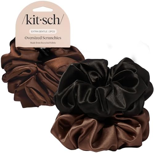 Kitsch Recycled Satin Oversized Scrunchies - Black & Chocolate, 2pcs by Kitsch