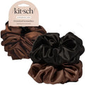 Kitsch Recycled Satin Oversized Scrunchies - Black & Chocolate, 2pcs by Kitsch