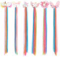 6 Pcs Hair Accessories for Girls, Bows for Girls, Unicorn Hair Clips with Colorful Ombre Hair Extensions by JIUSERLU