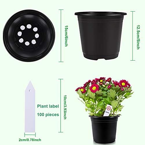 Augshy 75 Pcs 0.5 Gallon Black Plastic Plant Nursery Garden Pots 6 Inches Seed Starting Pots Containers with 100 Labels - Image 2
