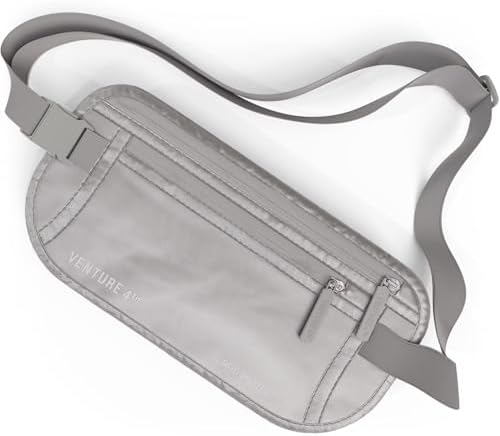 VENTURE 4TH Travel Money Belt, RFID Blocking Passport Holder - Sleek Silver by VENTURE4TH