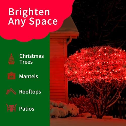 Ultra-Bright Connects End to End Red Christmas Mini Lights 100L 19.6Ft UL Listed Incandescent Bulb String Light Set for Indoor and Outdoor Holiday Garden Party Christmas Tree Garland Decor - Image 4