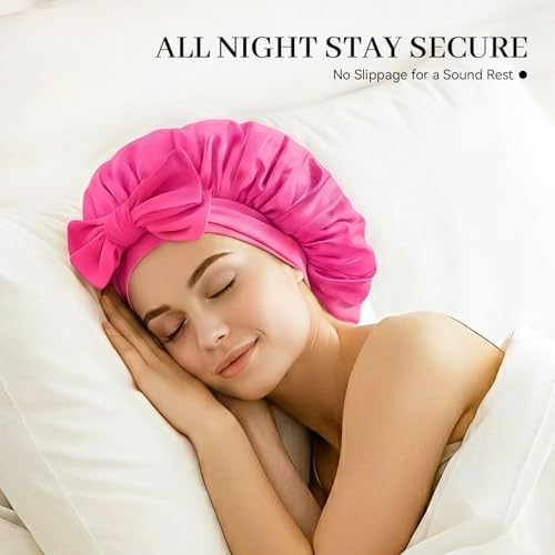 Silk Bonnet for Sleeping Satin Hair Bonnet Double Layer Adjustable Sleep Cap with Elastic Tie Band - Image 3