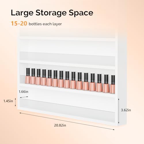 OmySalon Nail Polish Organizer Wall Mount - Holds 120+ Bottles with Acrylic Barrier, Salon Display Rack for Home Spa & Nail Studio - Assembly Required, Wooden Polish Storage (White, 6-Tier) - Image 5