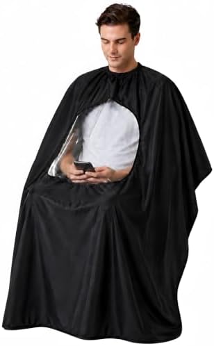 Barber Cape with Clear Phone Viewing Window, Salon Hair Cutting Cape, Black by Unknown