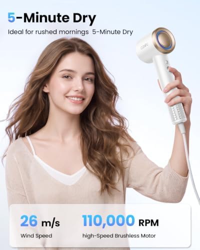 CONFU Hair Dryer with Diffuser for Curly Hair, 300M Ionic Blow Dryer, 110,000 RPM Magnetic Concentrator, 5X Fast Drying, Lightweight & Low Noise Frizz Control for Home Travel Men Women - Image 2