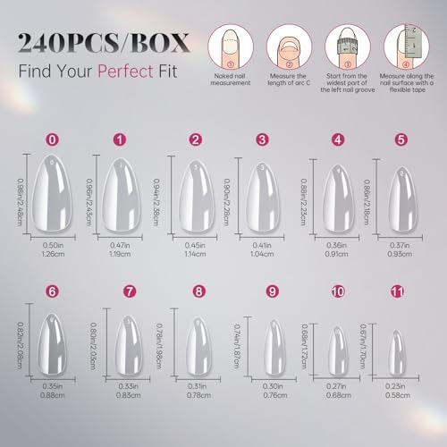 Krofaue 240PCS Short Almond Nail Tips, Flexible Gel Full Cover, 12 Sizes - Image 4
