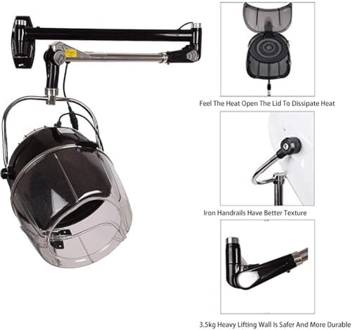 Salon Hair Dryer with Wall Arm,Wall Mount Hooded Hair Dryer for Salon Home, Professional Hair Color Processor, Temperature Angle Height Adjustable,60-Minute Timing,Wall Mounted - Image 4