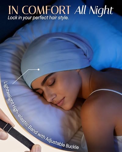 OLESILK 100% Mulberry Silk Bonnet for Sleeping Women, Hair Wrap for Curly Hair Care, Real Silk, Not Satin, Light Blue - Image 5