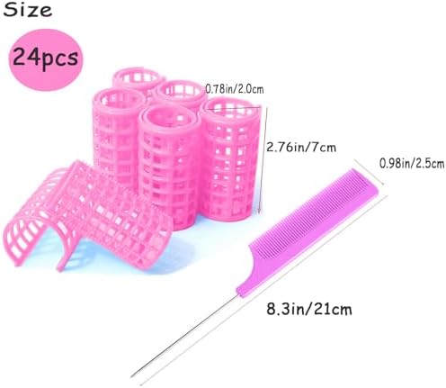 24PCS Plastic Hair Rollers Set 2.0cm/0.8in Heatless Rollers Hair Curlers Snap on Rollers Self Grip Rollers Hairdressing Curlers Tools for DIY Hairdressing Hair Salon (Pink) - Image 2