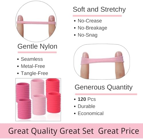 LuSeren 120 Pcs Pink Hair Ties for Women, No Damage Soft Seamless Nylon Hair Elastics for Thick Hair, Ponytail Holders, 3 Gradient Pink Hair Accessories - Image 3