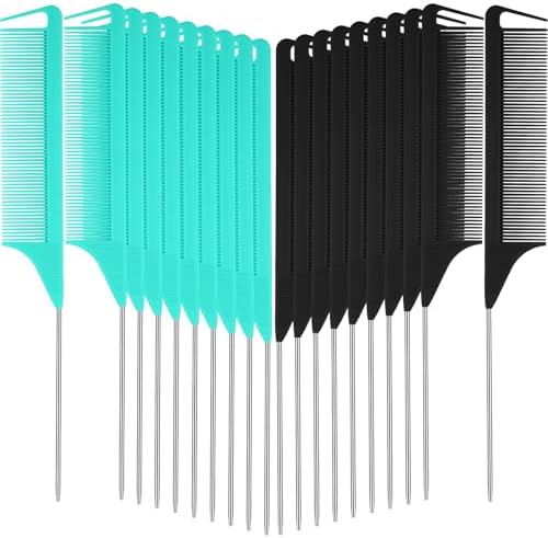 Patelai 30 Pcs Rat Tail Steel Combs Fine Tooth Bulk,Lake Green, Black by Patelai