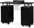OmySalon Manicure Table Nail Desk for Nail Tech, Nail Table Station w/Electric Dust Collector, Nail Makeup Beauty Salon Storage Acetone Resistant w/Lockable Wheels,Wrist Cushion,4 Drawers&Cabinet by OmySalon