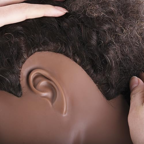 Afro Mannequin Head with 100% Human Hair Mannequin Head Curly Cosmetology for Display Practice Braiding Styling Training Head Hair Styling (Brown, 6 Inch) - Image 5