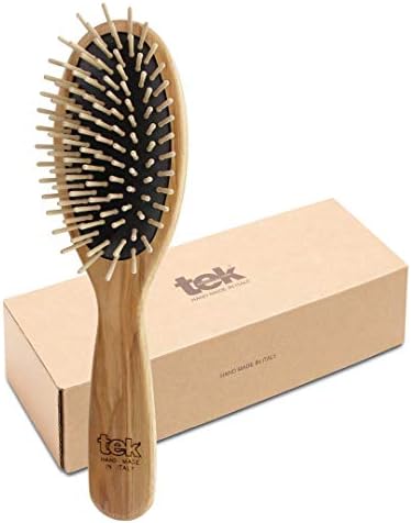 TEK | Oval Wooden Hair Brush with Short Pins in Natural Ash Wood, Ideal for Detangling, Styling and Daily Care of all Type of Hair | 22x6cm | Handmmade in Italy by Tek