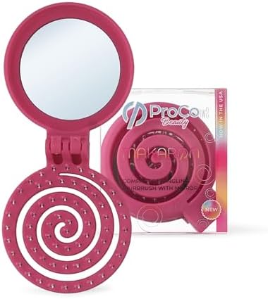Mini Detangler Travel Hair Brush with Mirror, Makaron Hair Brushes for Women, Men and Kids, Unique 3D Flexible Design for All Hair Types, Styling Accessory, Travel Essentials for Women (DARK PINK) by Unknown