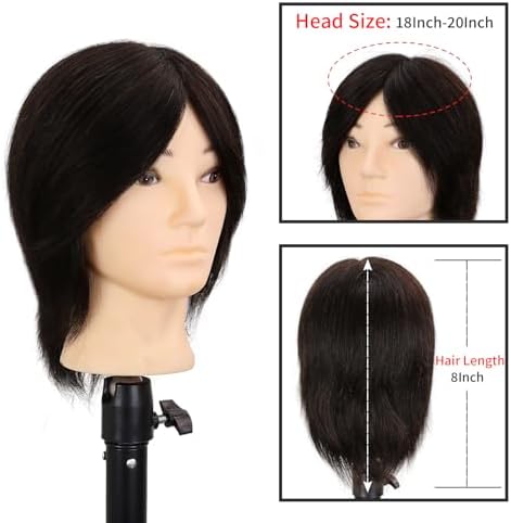 Male Mannequin Head 8 Inch Barber Mannequin Head for Cutting and Styling with Desktop Stand (Natural Black) - Image 4