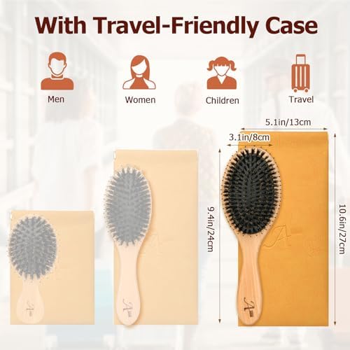 Boar Bristle Hair Brush Gift Set for Women & Men, 100% Natural Bristle - Image 6