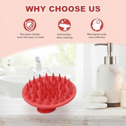 Meartchy Silicone Scalp Massager Shampoo Brush, Scalp Brush for Hair Growth & Dandruff Removal, Hair Scrubber Scalp Stimulator Exfoliator Brush with Soft Bristles for Wet Dry Scalp Care (Ruby Red) - Image 6