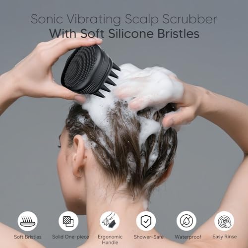 EKZ Sonic Vibrating Scalp Massager Shampoo Brush – Electric Silicone Hair Scrubber for Deep Scalp Cleansing, Dandruff Removal, Rich Foam & Relaxing Massage, Wet & Dry Use, USB-C Charging - Image 2