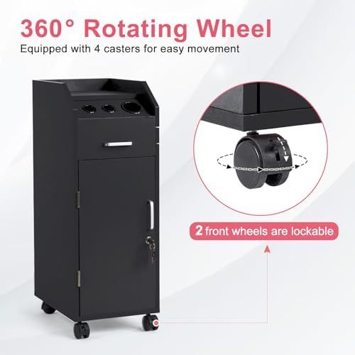 Winado Salon Trolley Cart with 4 Trays, 3 Hair Dryer Holders, Black - Image 6