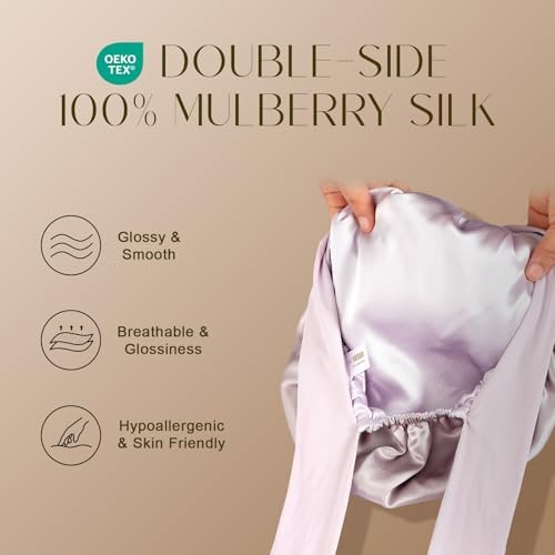 ZIMASILK 100% Mulberry Silk Bonnet for Sleeping Women Long Hair, Purple - Image 2