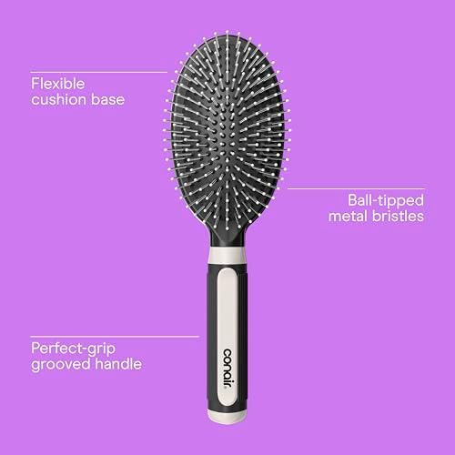 Conair Salon Results 3-Pack Hair Brushes, Detangling Hair Brush for Men and Women, For All Hair Types, Metal Bristles and Cushion Base, Black - Image 2