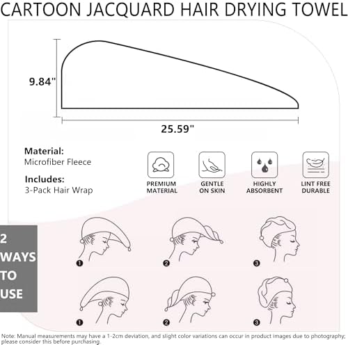 3 PCS Hair Towel Wrap Cute Pastel Floral Print Microfiber Fleece Hair Drying Towel Cap Soft Quick Dry for Women Bath Spa (Leopard) - Image 7