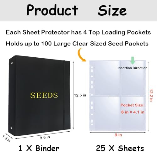 Seed Storage Organizer Binder,3 Ring Seed Packet Organizer with 100 Pockets - Image 2