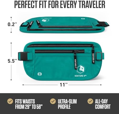VENTURE 4TH Travel Money Belt, RFID Blocking Passport Holder - Turquoise - Image 3