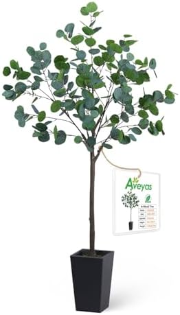 Aveyas 5ft Artificial Eucalyptus Tree for Home Decor, 5 ft Large Faux Floor Plant Fake Silk Trees with Pot for Indoor Outdoor House Living Room Office (5 Feet Tall Including Raised Pot) by Aveyas