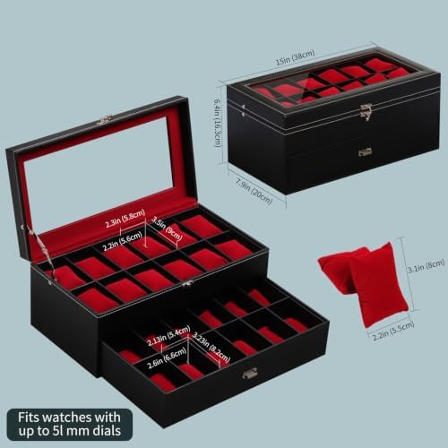 AUTOARK Leather & Velvet 24 Watch Box,Jewelry Display Drawer,Black,MKAW038 - Image 2
