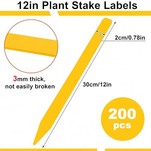 Weysat 200 Pcs 12" Wood Plant Labels for Field or Containers Plant Tags Wood Garden Labels for Seedling Stakes Markers Nursery Seed Tags with Smooth Surface for Pot Herbs Flowers Vegetables (Yellow) - Image 2
