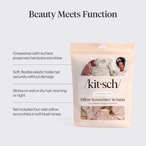 Kitsch Pillow Satin Scrunchies for Women - Blush, 4pcs - Image 5