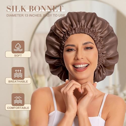 Edoneery Satin Bonnet for Sleeping Women, Double Layer Curly Hair Cap - Image 2