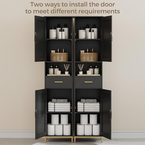 Homhedy 67" H Bathroom Storage Cabinet, Tall Bathroom Cabinet, Black - Image 5