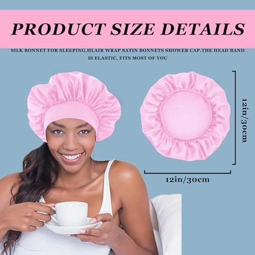 4PCS Satin Hair Bonnet for Sleeping,Bonnets for Black Women Men,Silk Bonnet for Sleeping,Hair Wrap Cap for Curly Hair,Elastic Wide Band Hair Bonnet Shower Cap (Black & Blue & Pink & Purple) - Image 2