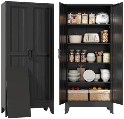 YAUWOH 71''Metal Cabinet with 4 Adjustable Shelves,5-Tier Kitchen Pantry Cabinet by YAUWOHFactoryOutletsColorfulMetalFurniture
