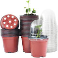 RooTrimmer Plant Nursery Pots with Humidity Domes, 25 Sets 4 Inch Soft Nursery Pots Quality Ones (25 Red Pots + 25 Clear Lids), Seeds Starter Pots Small Planter Containers by RooTrimmer