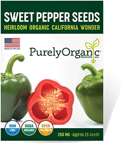 Organic Sweet Pepper Seeds (California Wonder) - Approx 25 Seeds - USDA Organic, Non-GMO, Open Pollinated, Heirloom, USA Origin by Purely+Organic+Products+LLC
