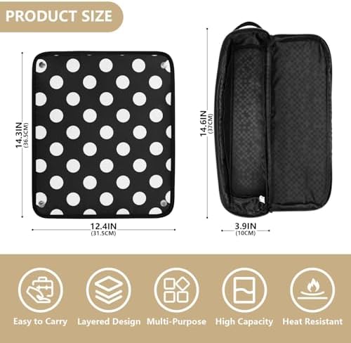 Black White Polka Dots Hair Tools Travel Bag Travel Organizer Pouch with Heat Resistant Mat Portable Carrying Case for Curling Iron Hair Dryer Flat Irons - Image 4