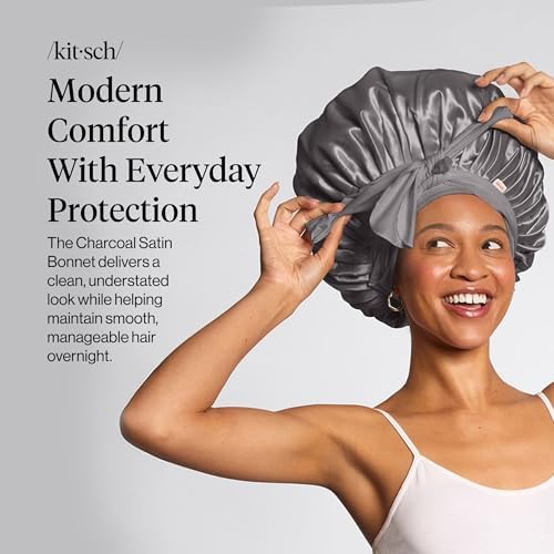 Kitsch XL Satin Bonnet for Sleeping - Charcoal - Image 2