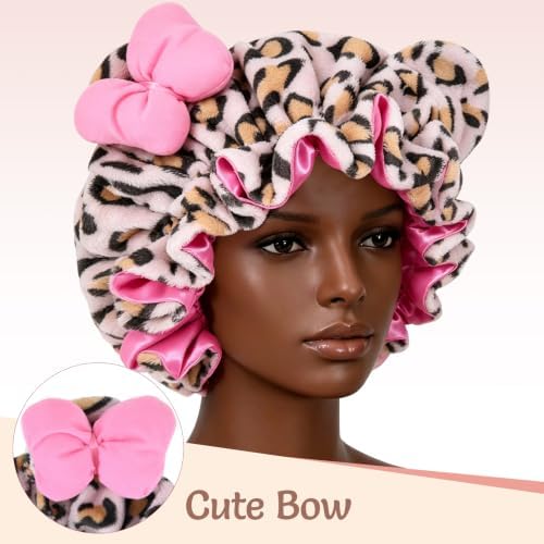 Cute Bear Ears Bow Bonnet Adjustable Sleep Cap Women Large - Image 2