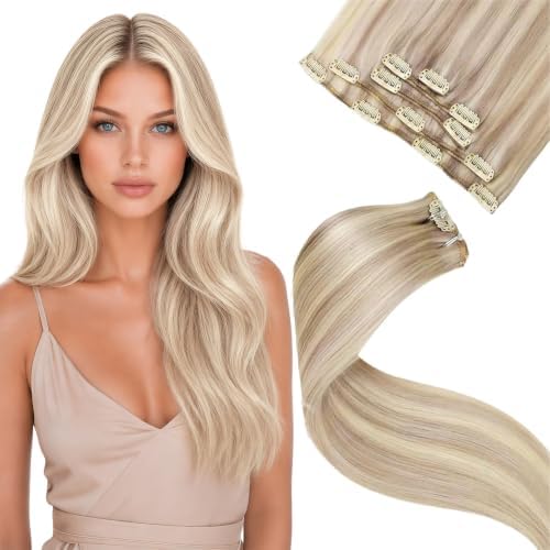 LaaVoo Clip In Human Hair Extensions, easy to install, 22 Inch 5Pcs 80g by LaaVoo