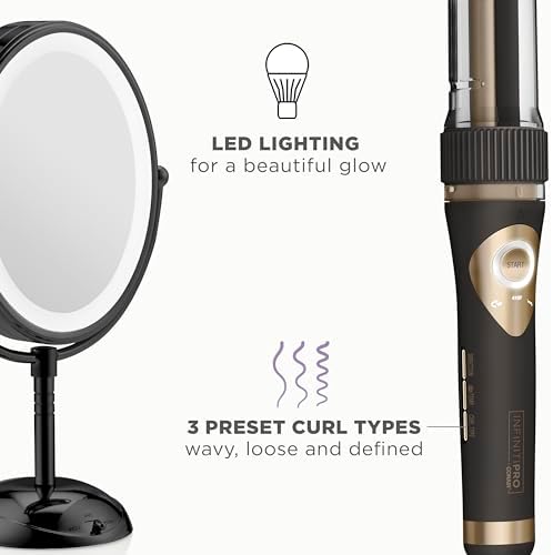 Conair Limited Edition Bundle | INFINITIPRO BY CONAIR Curl Secret Automatic Curling Iron in 3/4-inch Barrel - and - Conair Lighted Makeup Mirror | Black | Amazon Exclusive - Image 3