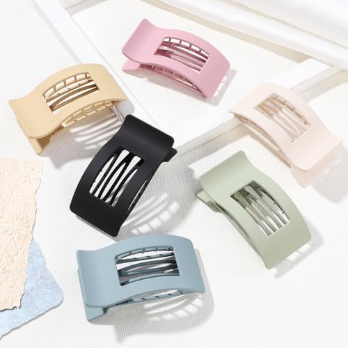French Flat Hair Clips for Women 6pcs Hair Claw Clips for Thick or Thin Hair Matte Claw Clips for Girls Barrettes Non-Slip Strong Hold Hair Accessories for Women (Light Colorful) - Image 5