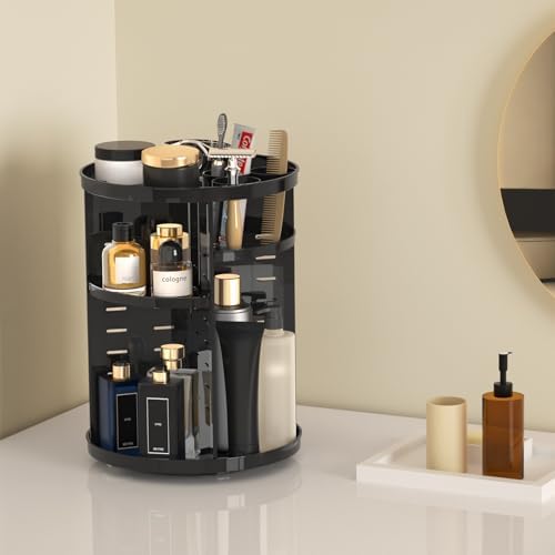 Rotating Makeup Organizer, DIY 8 Adjustable Layers Spinning Skincare Storage, Cosmetic Display Case with Brush Holder and Perfume Tray, Multi-Function Vanity Bathroom Countertop Organizer Black - Image 4