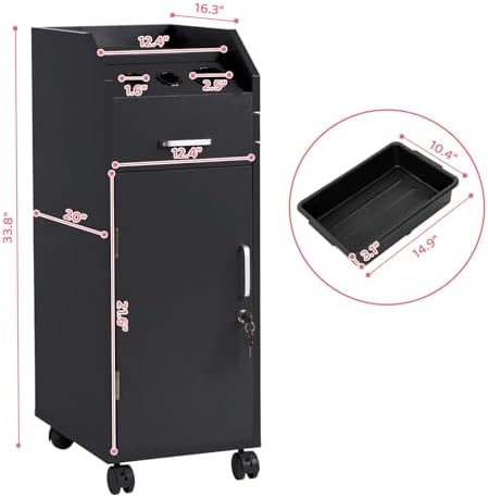 Winado Salon Trolley Cart with 4 Trays, 3 Hair Dryer Holders, Black - Image 3